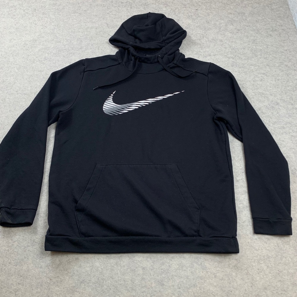 Nike Hoodie Mens L Black Dri-FIT Graphic Swoosh Pullover Sweatshirt Athletic Gym